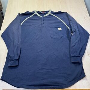 Bocomal FR CAT2 Mens 2XL Navy Blue Long Sleeve Henley Flame Resistant Work Shirt